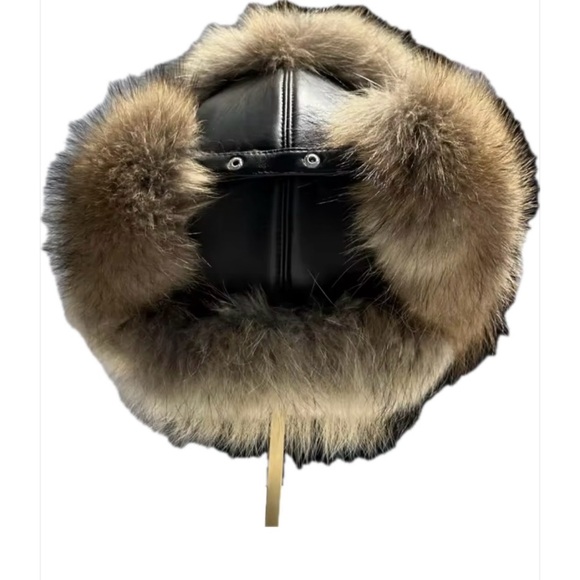 Luxurious Raccoon Brown Fur Trapper hat leather hat - Picture 3 of 3